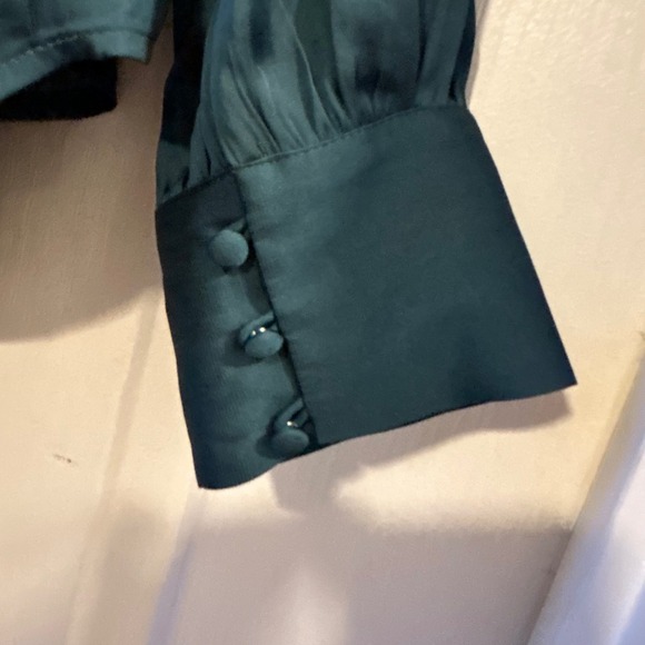 PAIGE Cleobelle Emerald Green Satin Tie Neck Button Front Blouse Medium - Picture 9 of 9